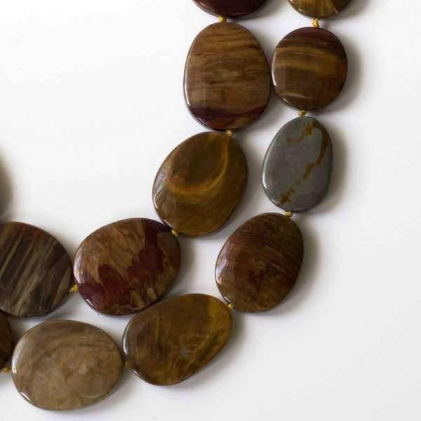 Cherry Tree Beads Petrified Wood Jasper 20x25mm-30x40mm Free Form, Graduated, And Knotted Slabs 
