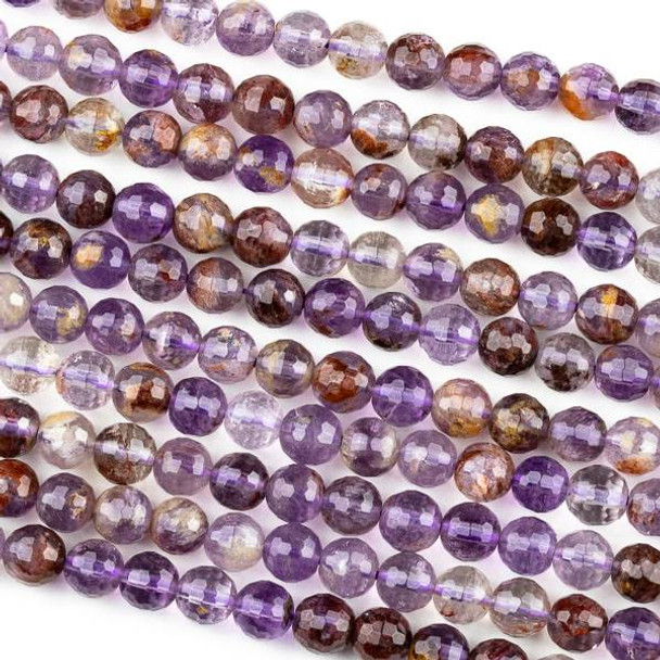 Phantom Amethyst with Cacoxenite 6mm Faceted Round Beads - 15 inch strand