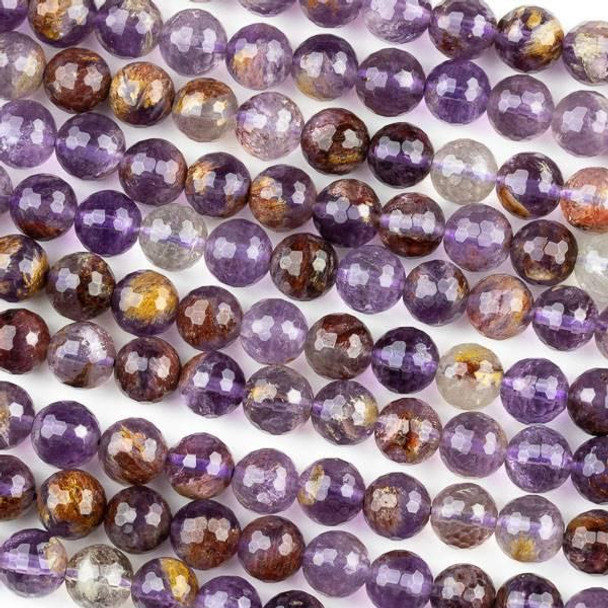 Cherry Tree Beads Phantom Amethyst with Cacoxenite 8mm Faceted Round Beads - 15 inch strand 