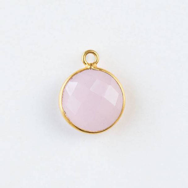 Pink Chalcedony 13x16mm Coin Drop with a Gold Plated Brass Bezel