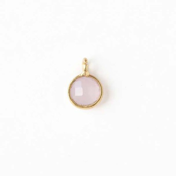Pink Chalcedony 7x10mm Coin Drop with a Gold Plated Brass Bezel