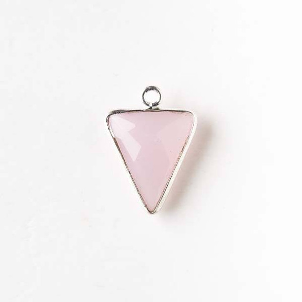 Pink Chalcedony 14x19mm Small Triangle Drop with a Silver Plated Brass Bezel