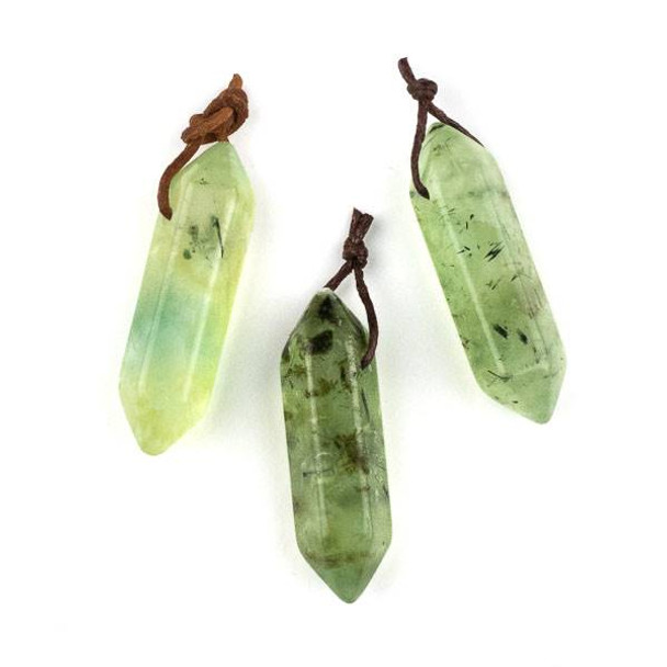 Prehnite 13x42-46mm Top Drilled Hexagonal Point Pendant - 1 per bag