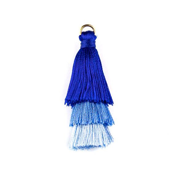 Blue Ombre 3 Layered 2" Silky Thread Tassels with a 6mm Gold Jump Ring - 2 per bag