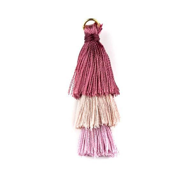 Cherry Tree Beads Mauve (style #1) Ombre 3 Layered 2" Silky Thread Tassels with a 6mm Gold Jump Ring - 2 per bag