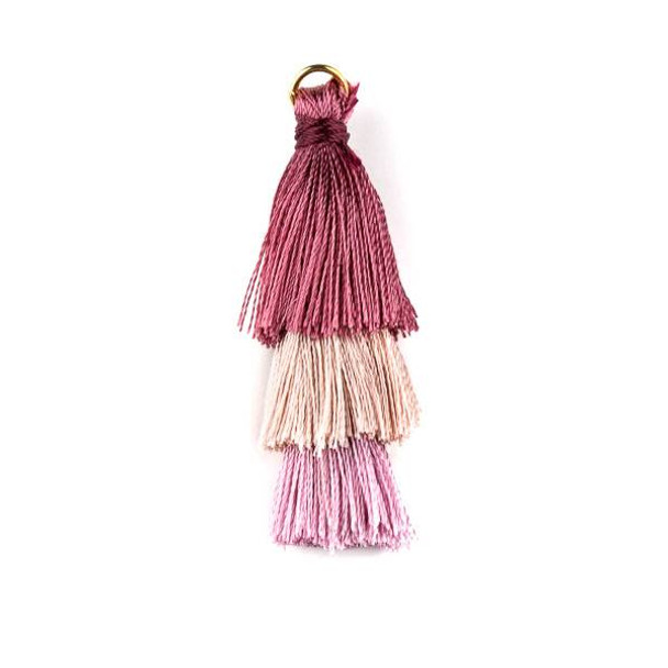 Mauve (style #1) Ombre 3 Layered 2" Silky Thread Tassels with a 6mm Gold Jump Ring - 2 per bag