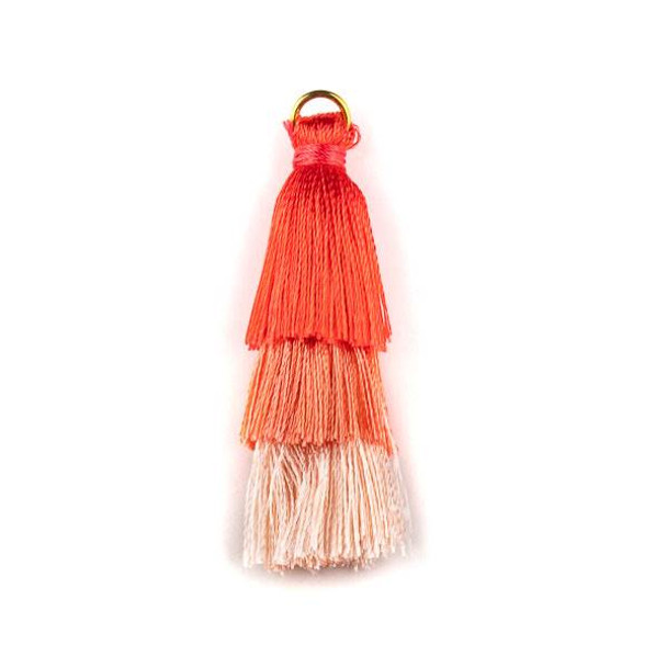 Papaya Ombre 3 Layered 2" Silky Thread Tassels with a 6mm Gold Jump Ring - 2 per bag