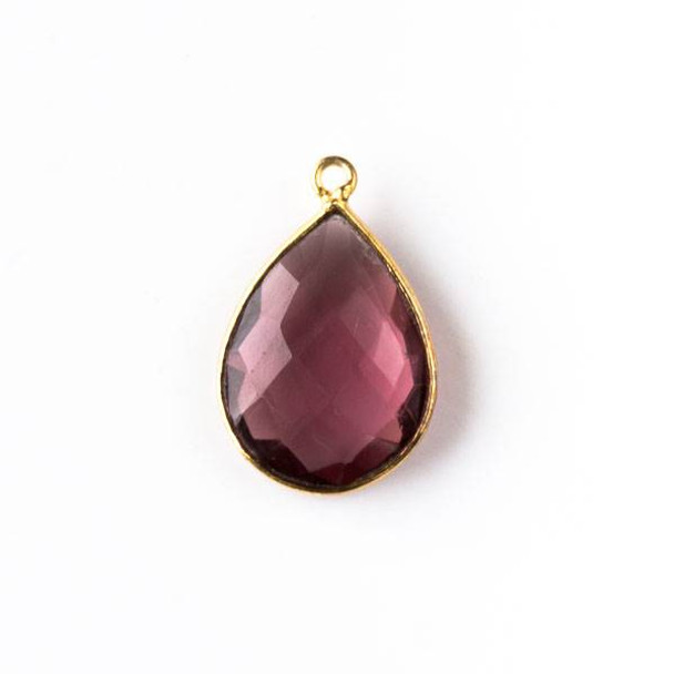 Amethyst Purple Quartz approximately 14x22mm Faceted Teardrop Drop with Gold Plated Brass Bezel