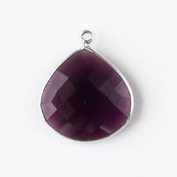 Amethyst Purple Quartz approximately 20x24mm Faceted Teardrop Drop with a Silver Plated Brass Bezel