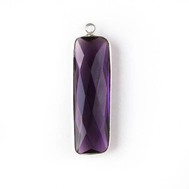 Lilac Purple Quartz 10x33mm Long Rectangle Drop with Silver Plated Brass Bezel