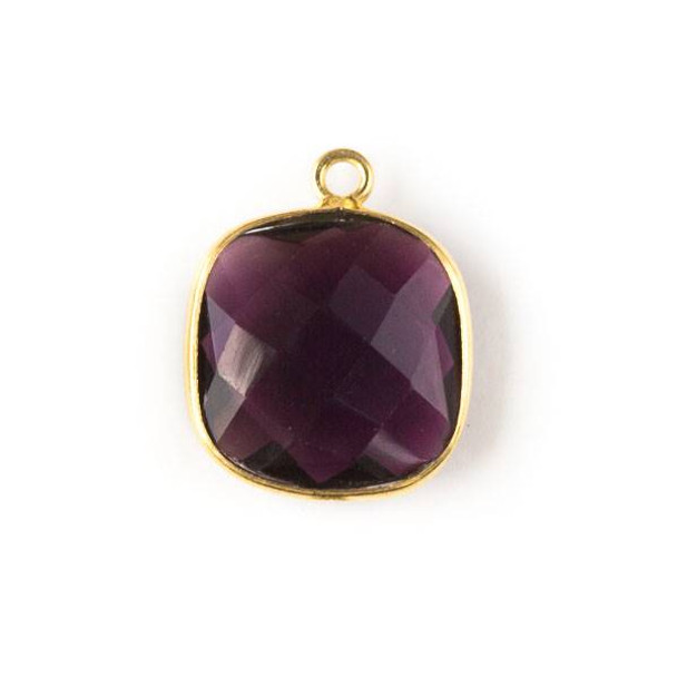 Dark Amethyst Purple Quartz 15x18mm Square Drop with Gold Plated Brass Bezel