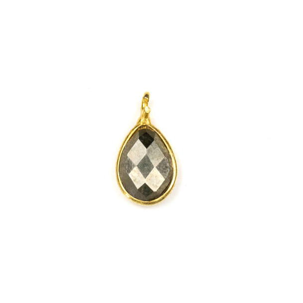 Pyrite approximately 8x14mm Faceted Teardrop Drop with a Gold Plated Bezel