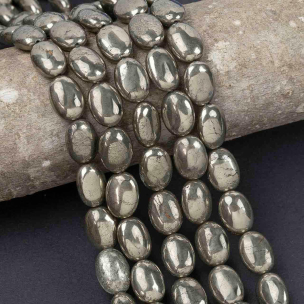 Cherry Tree Beads Pyrite 10x14mm Puff Oval Beads - 15 inch strand