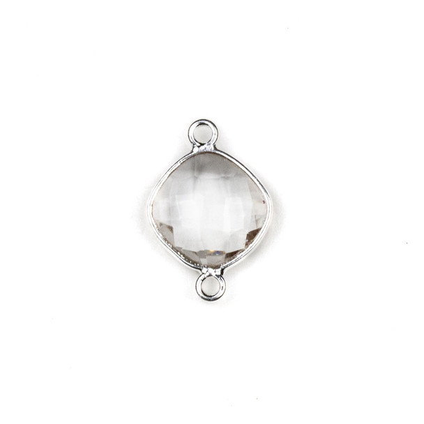 Quartz approximately 14x21mm Rounded Diamond Link with a Silver Plated Brass Bezel - 1 per bag