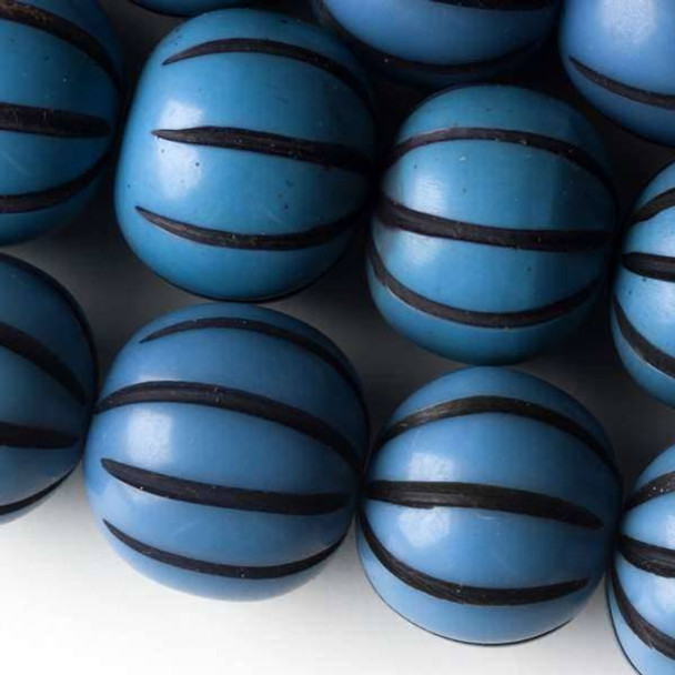 Resin 18x20mm Blue Round Pumpkin with Black Lines