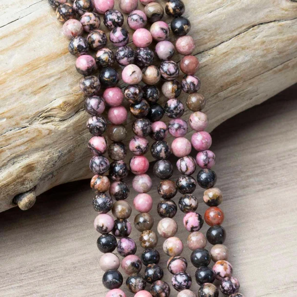 Cherry Tree Beads Rhodonite with Matrix 4mm Round Beads - 15 inch strand 