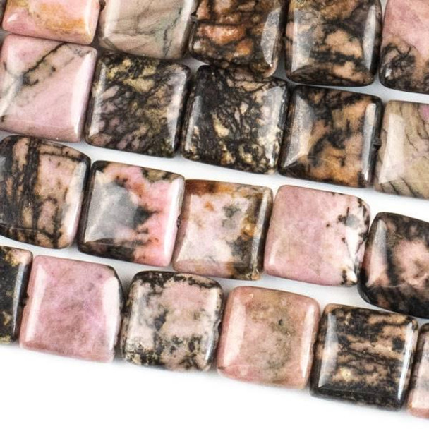Cherry Tree Beads Rhodonite with Matrix 10mm Square Beads - approx. 8 inch strand, Set A 