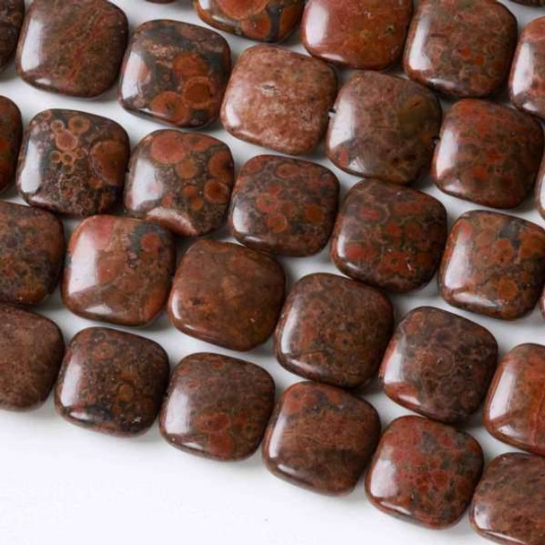 Red Orbicular Jasper 14mm Square Beads - 16 inch strand