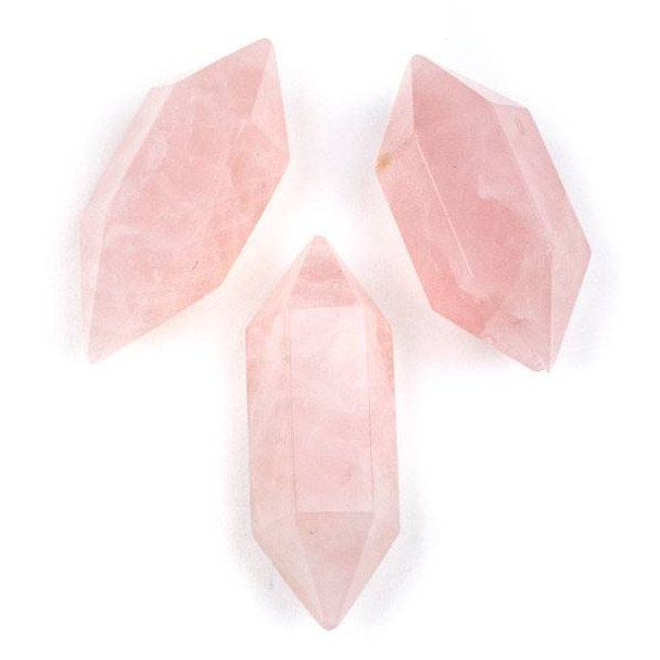 Rose Quartz 27x70mm Extra Large Hexagonal Double Point Pendant - 1 per bag