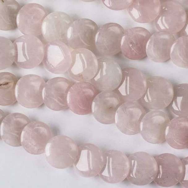 Rose Quartz 12mm Overlapping Coin/Lentil Beads - 16 inch strand