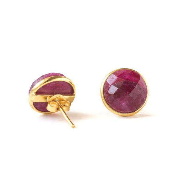 Ruby 12mm Coin Stud Earrings - Sterling Silver Plated with Gold Plating