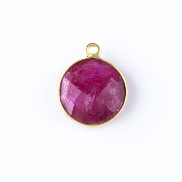 Ruby 13x16mm Faceted Coin Drop with Gold Plated Brass Bezel