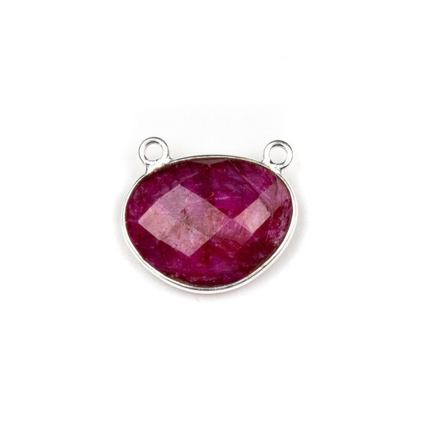 Cherry Tree Beads Ruby approximately 18x21mm Free Form Oval Drop Pendant with a Silver Plated Brass Bezel - 1 per bag 