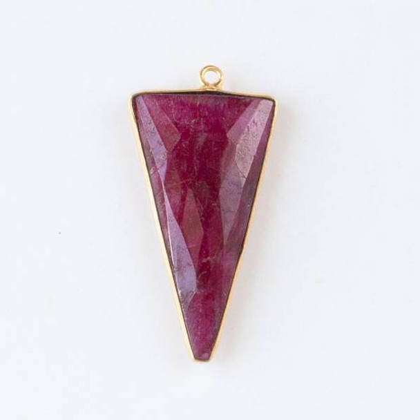 Cherry Tree Beads Ruby 16x40mm Faceted Long Triangle Drop with a Gold Plated Brass Bezel 