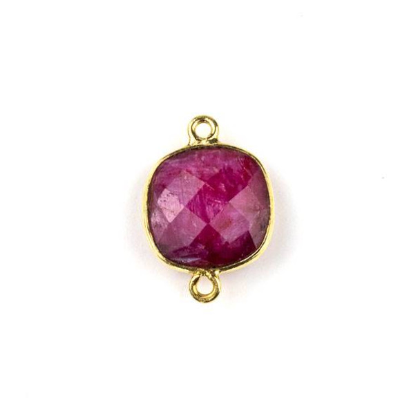 Ruby 13x20mm Rounded Square Link with a Gold Plated Brass Bezel - 1 per bag