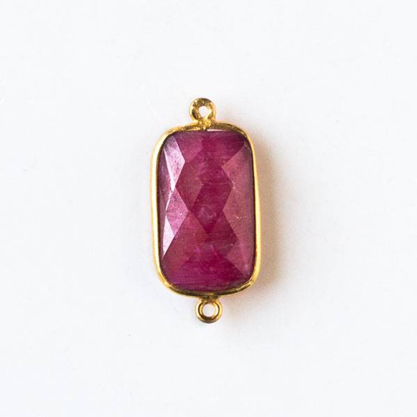 Ruby 12x26mm Faceted Rectangle Link with a Gold Plated Brass Bezel