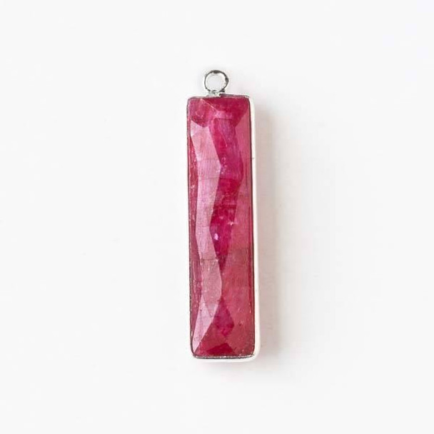Cherry Tree Beads Ruby 7x30mm Small Rectangle Drop with a Silver Plated Brass Bezel 