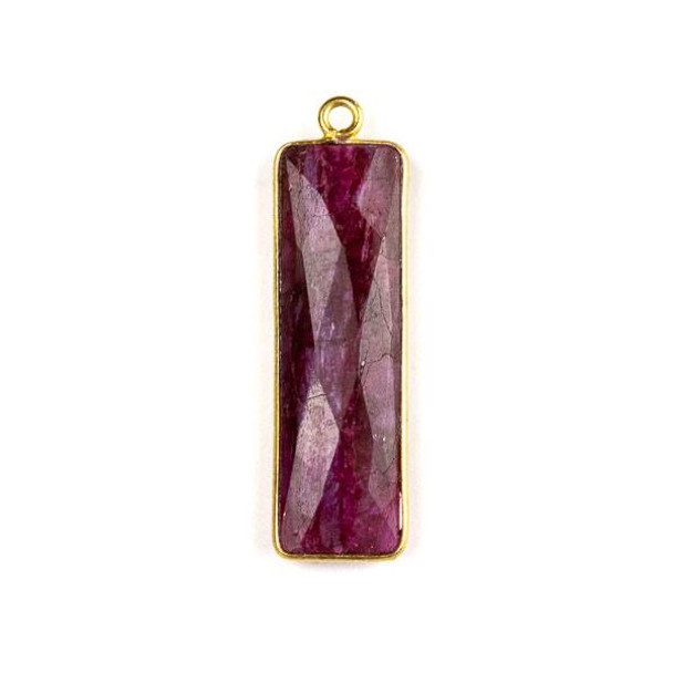 Ruby 9x32mm Rectangle Drop with a Gold Plated Brass Bezel