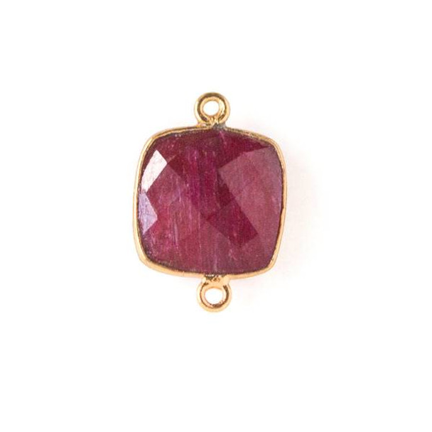 Ruby 13x19mm Square Link with a Gold Plated Brass Bezel - 1 per bag