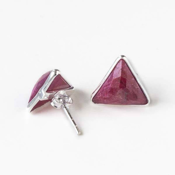 Ruby 12x13mm Triangle Sterling Silver Stud Earrings