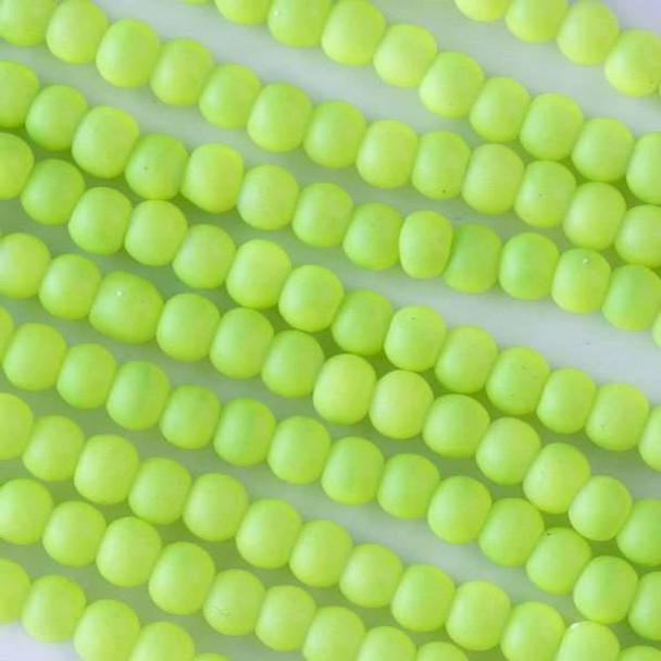 4mm Neon Lime Green Rubber Coated Glass Rounds - 16 inch strand