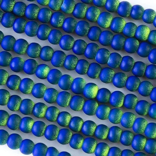 4mm Royal Blue and Green Rubber Coated Glass Rounds - 16 inch strand