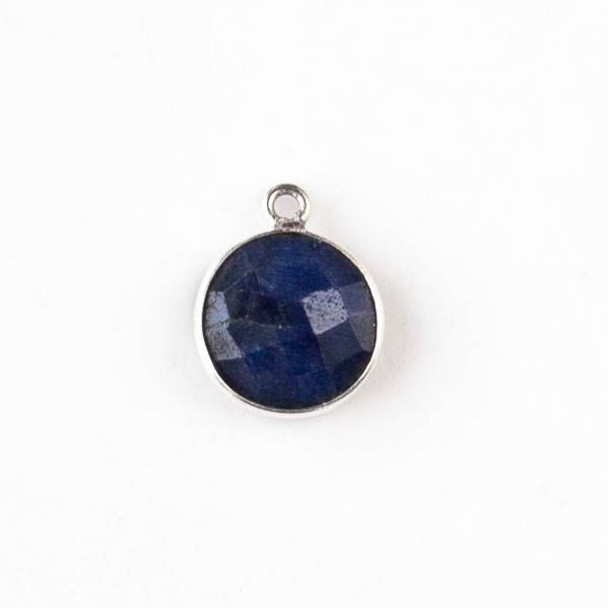 Sapphire 13x16mm Faceted Coin Drop with Silver Plated Brass Bezel