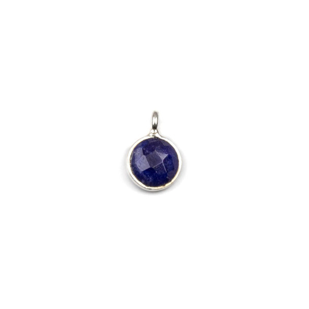 Cherry Tree Beads Sapphire 7x10mm Faceted Tiny Coin Drop with Sterling Silver Bezel and Loop - 1 per bag 