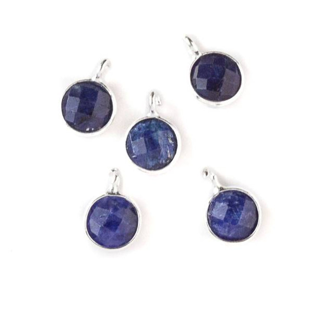 Sapphire 7x10mm Coin Drop with Silver Plated Brass Bezel and Loop, September Birthstone - 1 per bag