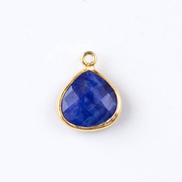 Sapphire approximately 13x16mm Almond Teardrop Drop with a Gold Plated Brass Bezel