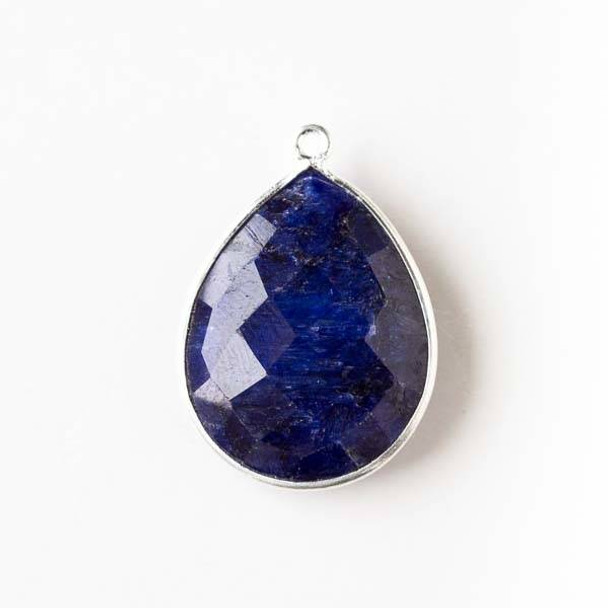 Sapphire approximately 19x27mm Teardrop Drop with a Silver Plated Brass Bezel