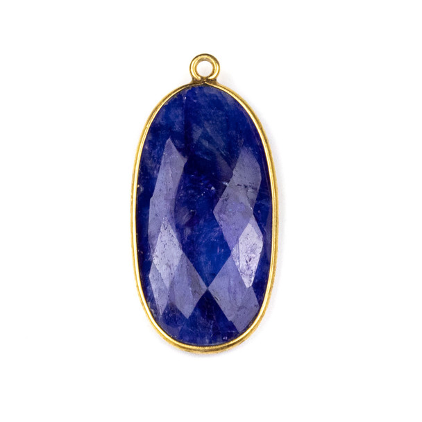 Sapphire approximately 17x34mm Oval Drop with a Gold Plated Brass Bezel - 1 per bag