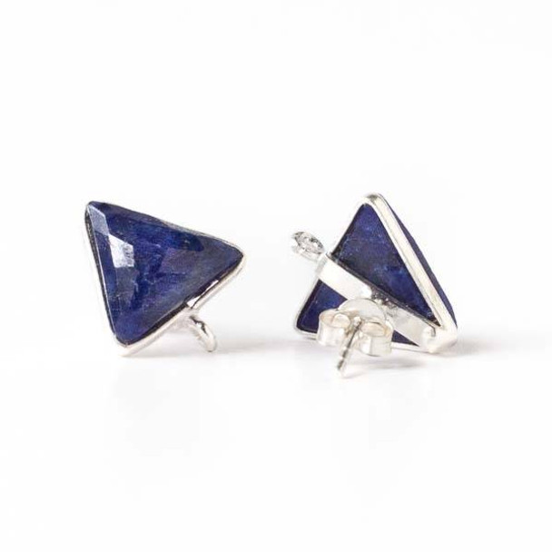 Sapphire 13x15mm Triangle Sterling Silver Stud Earrings with Jump Ring Loop