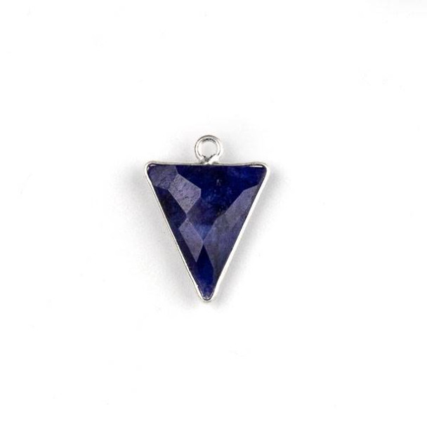 Sapphire 15x17mm Faceted Small Triangle Drop with Silver Plated Brass Bezel