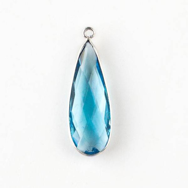 Sky Blue Topaz approximately 11x35mm Faceted Long Teardrop Drop with a Silver Plated Brass Bezel