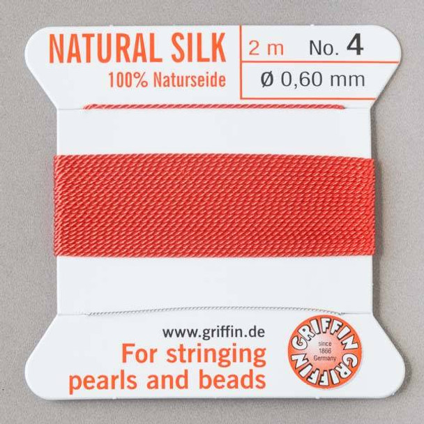 Griffin 100% Natural Silk Bead Cord - #4 (.60mm) Coral Orange