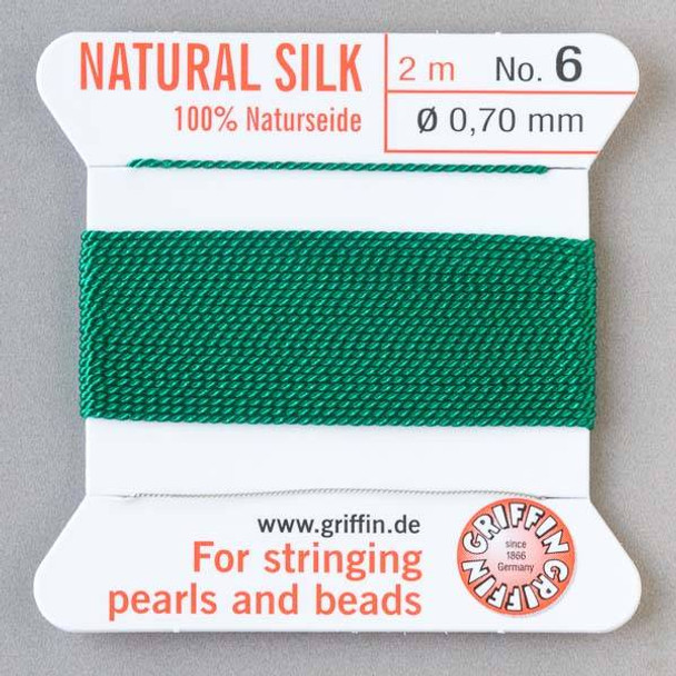 Griffin 100% Natural Silk Bead Cord - #6 (.70mm) Green