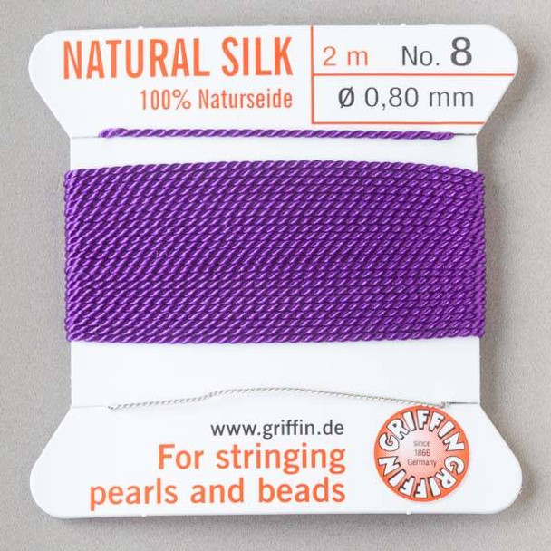 Griffin 100% Natural Silk Bead Cord - #8 (.80mm) Amethyst Purple