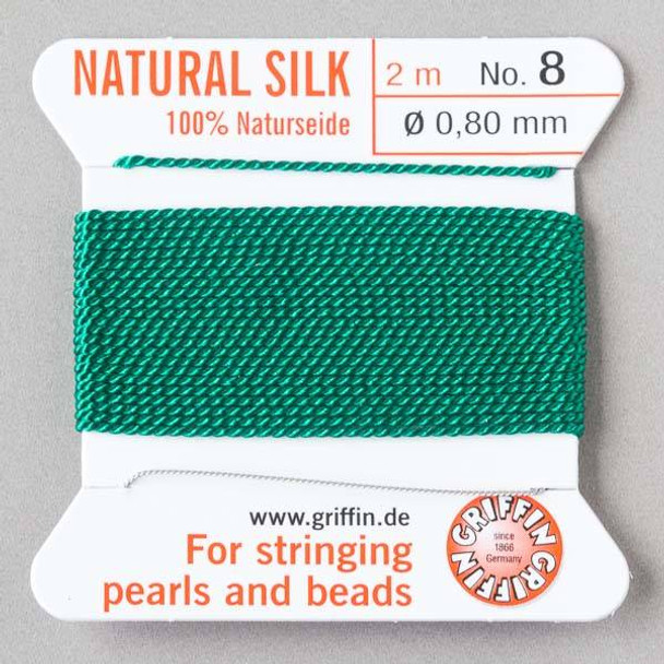 Griffin 100% Natural Silk Bead Cord - #8 (.80mm) Green