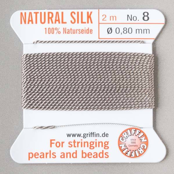 Griffin 100% Natural Silk Bead Cord - #8 (.80mm) Grey